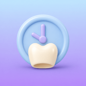 Dental crown and clock icon for same-day crown workflow.