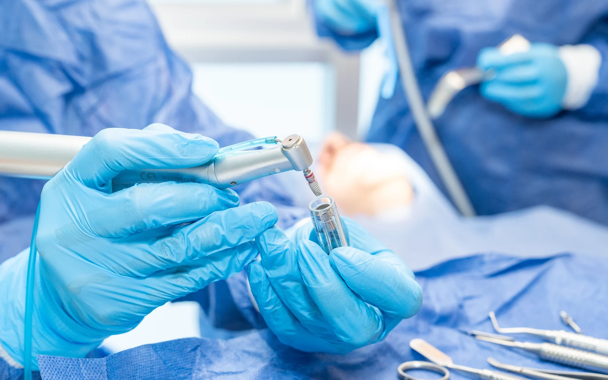 Dental implant instruments prepared in a sterile treatment room at hisonrisa.