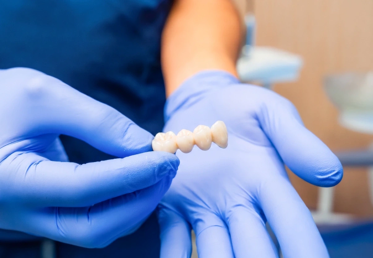 Modelo restaurador de puente dental fijo durante una comparación de opciones en hisonrisa, CDMX.