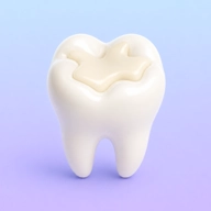 Dental inlays and onlays icon with an indirect restoration on a tooth.