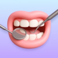 Dental exam icon with mirror and explorer tools.